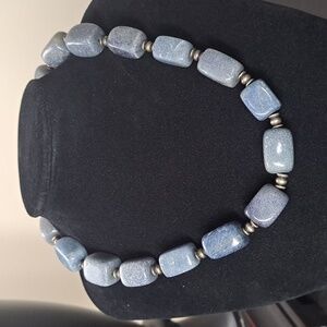 Vintage Chunky Stone Crystal Necklace with Silver Beads